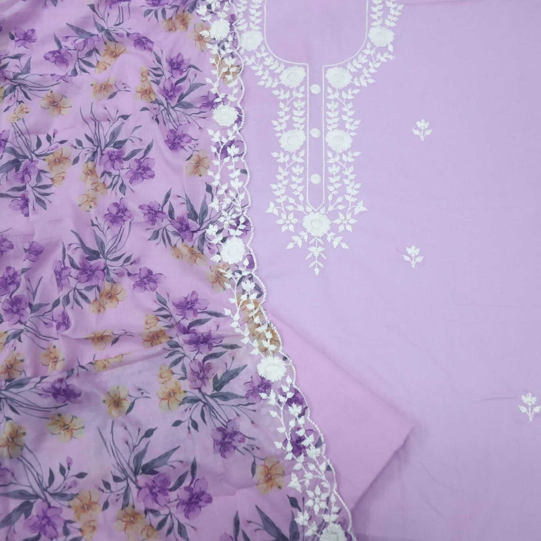 Nawabi LiLac Authentic Chikankari Cotton Top with Cotton Dupatta Set