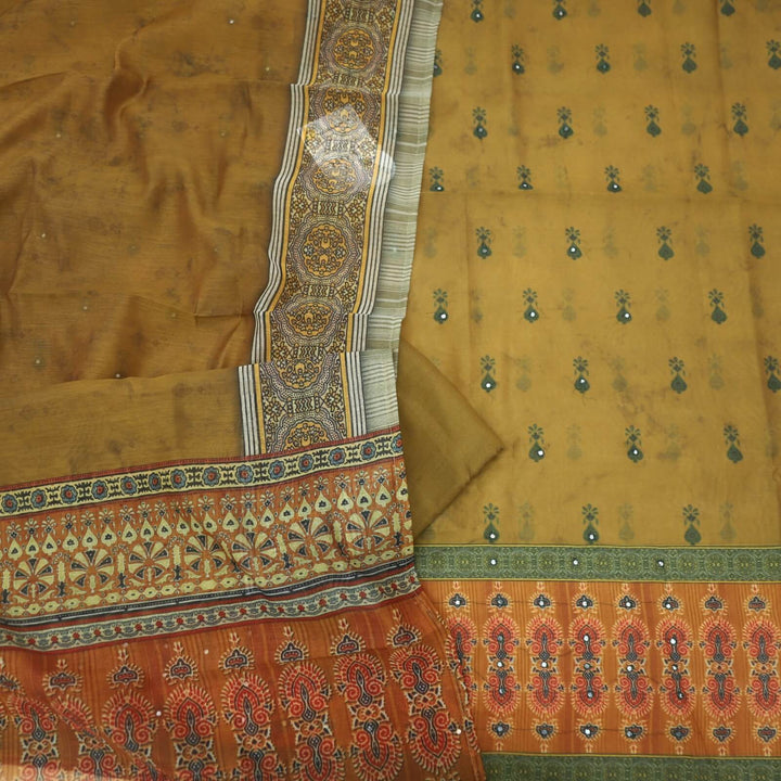 Sand Yellow Digital Printed Chanderi Top with Chanderi Printed Dupatta Set