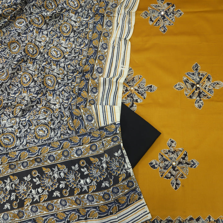 Ehmiyat Honey Yellow Applique Work Glazed Cotton Top with Art Chanderi Dupatta Set