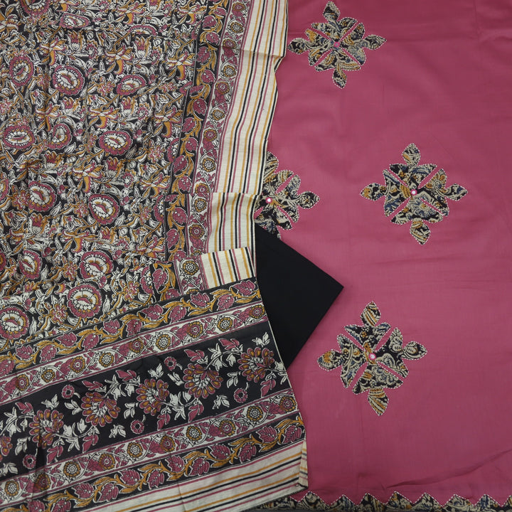 Ehmiyat Rose Pink Applique Work Glazed Cotton Top with Art Chanderi Dupatta Set