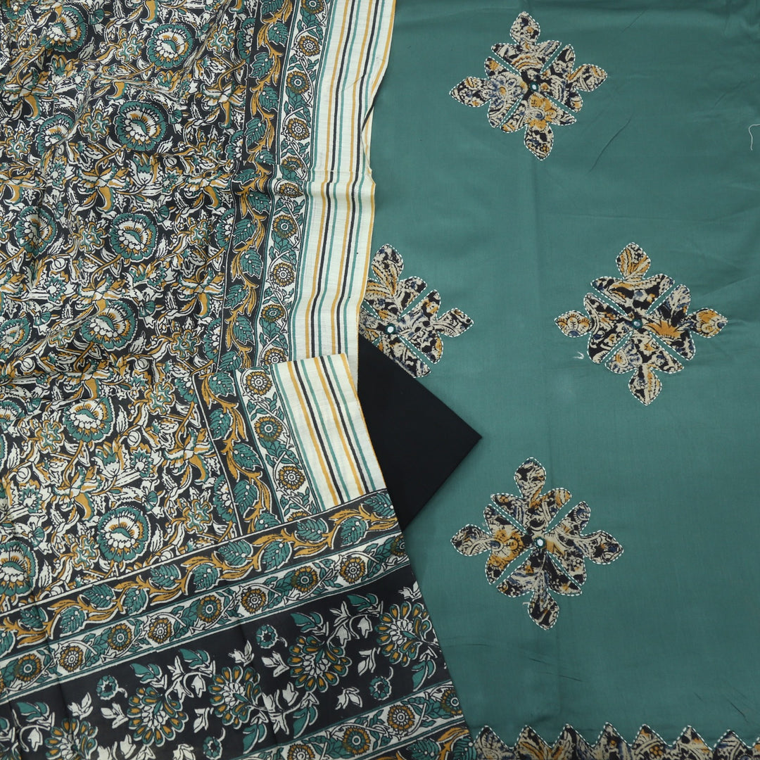Ehmiyat Dark Sage Green Applique Work Glazed Cotton Top with Art Chanderi Dupatta Set