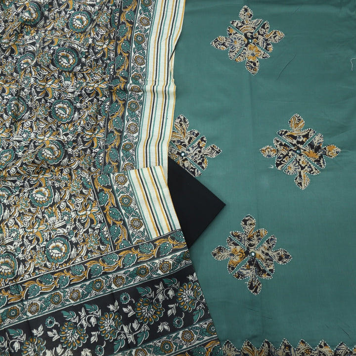 Ehmiyat Dark Sage Green Applique Work Glazed Cotton Top with Art Chanderi Dupatta Set