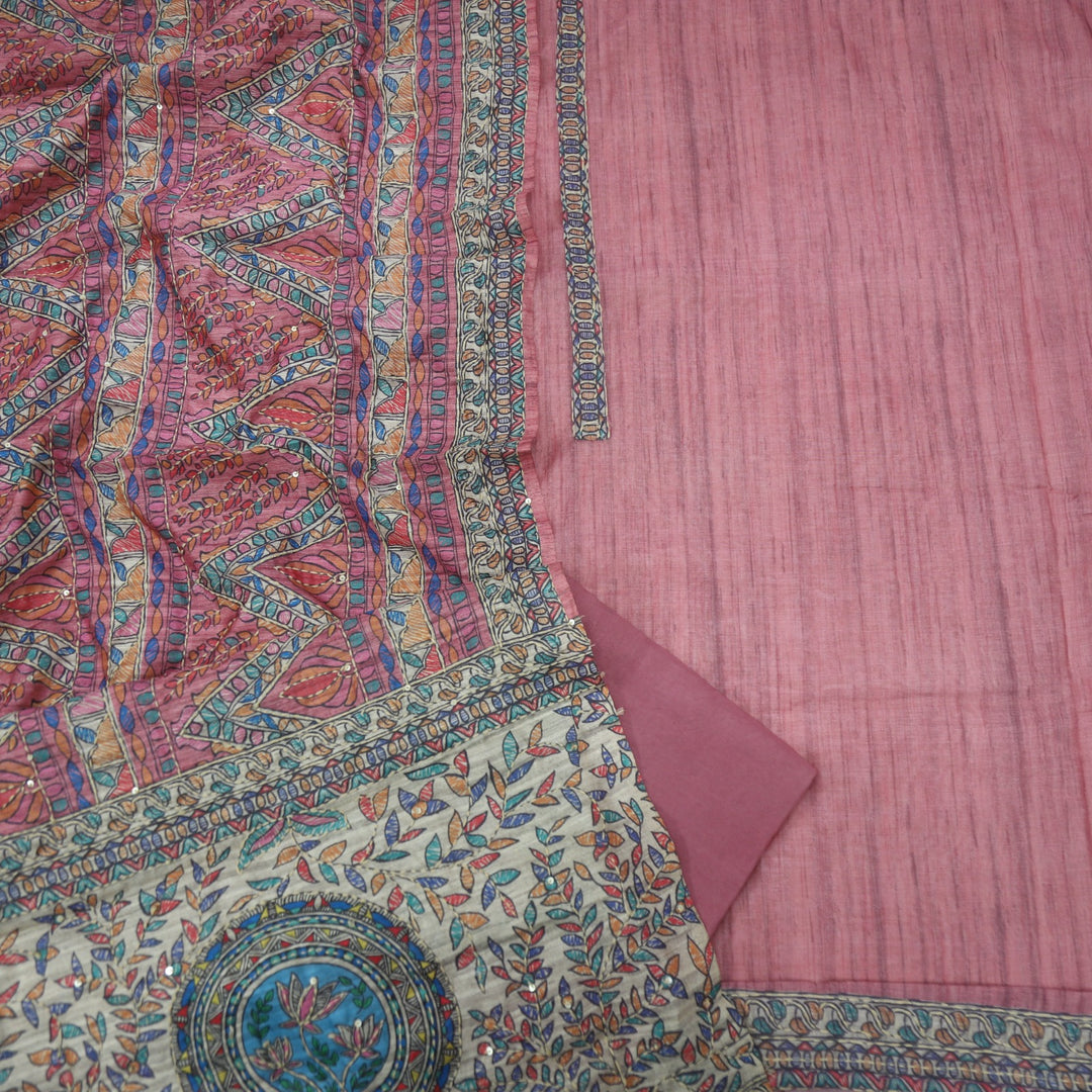 Kohinoor Blush Red Chanderi Top with Kantha Work Dupatta Set