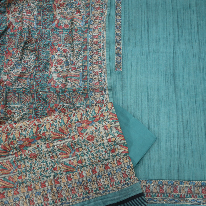 Kohinoor Sea Green Chanderi Top with Kantha Work Dupatta Set