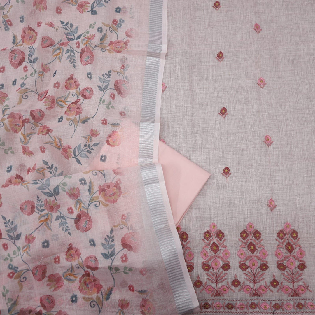 Lehjaa Salmon Pink Cotton Linen Top and Cotton Linen Dupatta