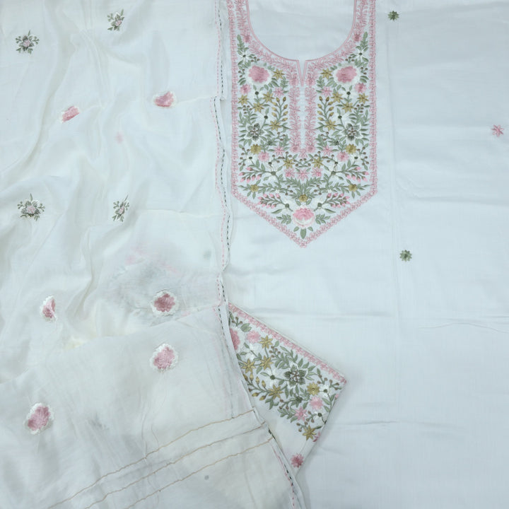 Blissta Light Cream  Glazed Cotton Top with Chanderi Silk Dupatta