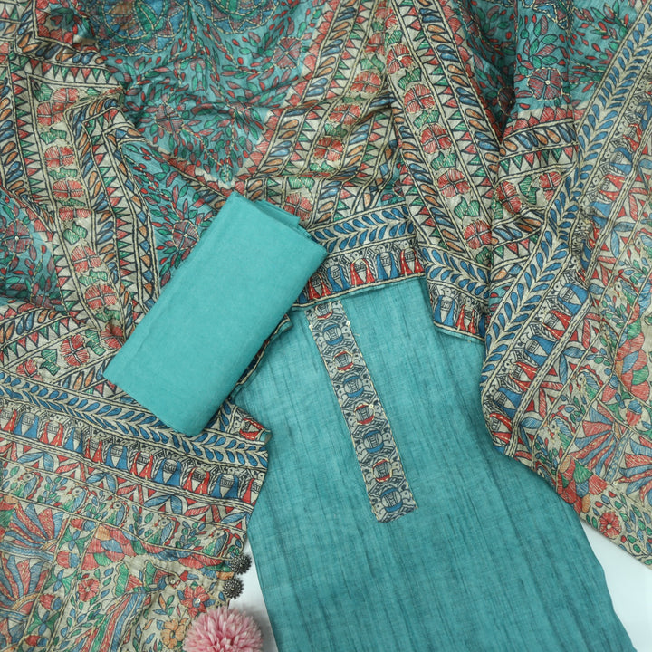 Kohinoor Sea Green Chanderi Top with Kantha Work Dupatta-D2