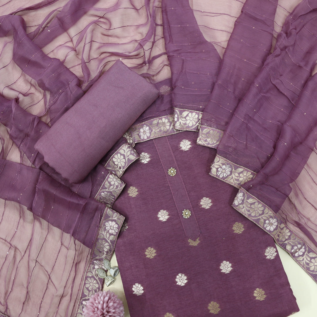 Deedar Mulberry Purple Dola Silk Top with Chiffon Dupatta