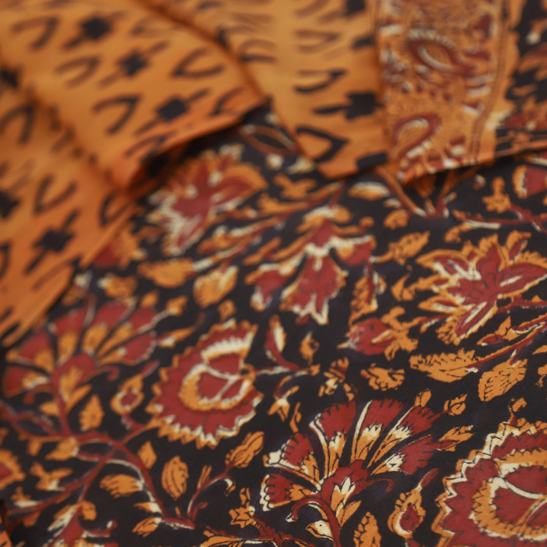 Lehjaa Burnt Orange Printed Cotton Top and Cotton Dupatta