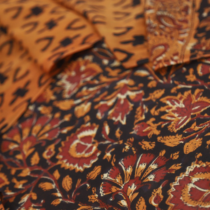 Lehjaa Burnt Orange Printed Cotton Top and Cotton Dupatta