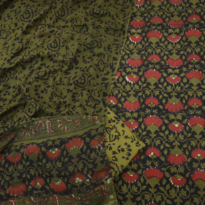 Lehjaa Crocodile Green Printed Cotton Top and Cotton Dupatta