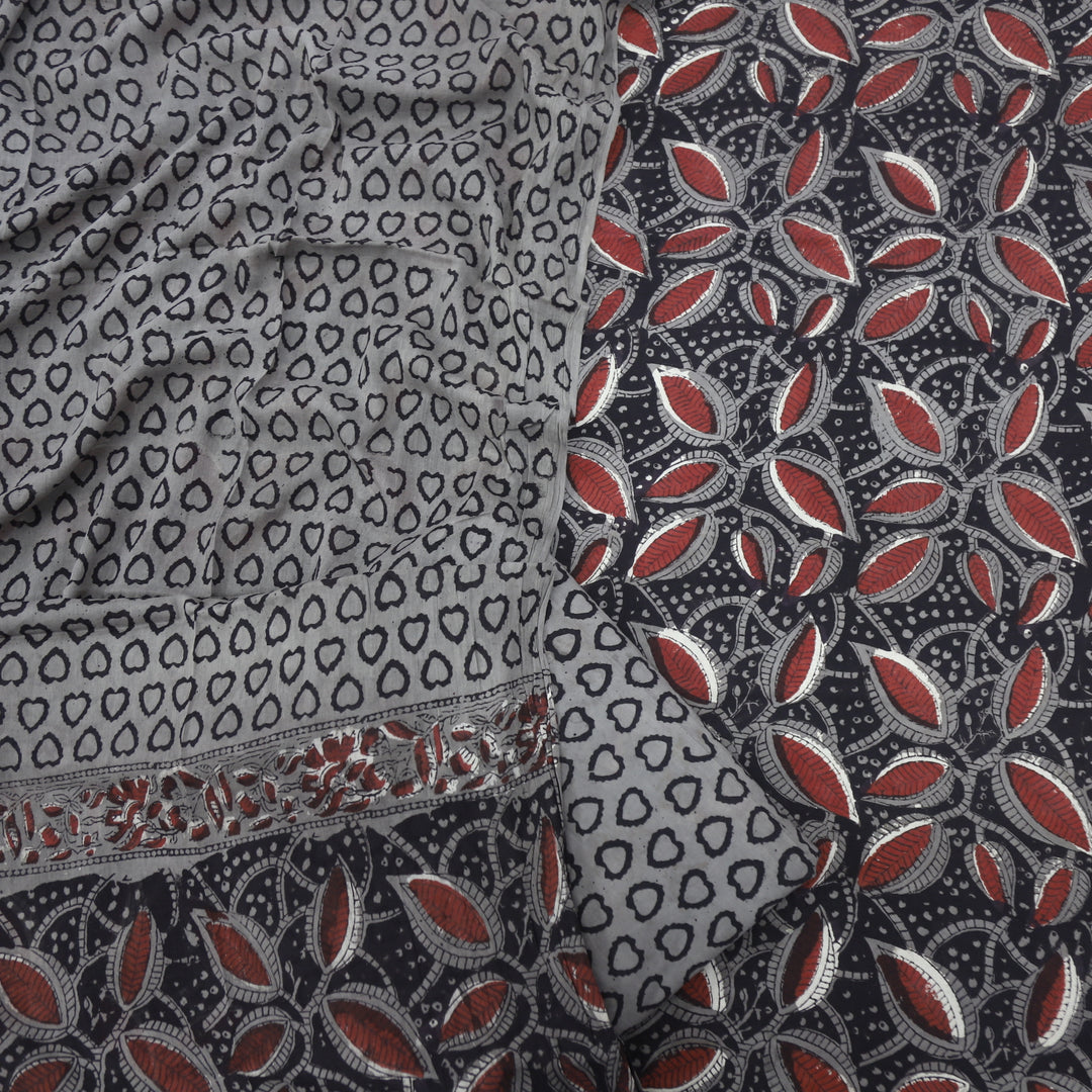 Lehjaa Thunder Grey Printed Cotton Top and Cotton Dupatta