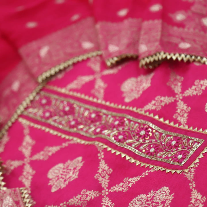 Inaayat Bright Pink Dola Silk Top with Chiffon  Dupatta