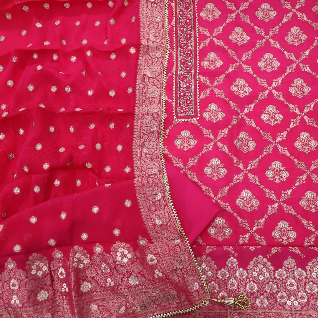 Inaayat Bright Pink Dola Silk Top with Chiffon  Dupatta