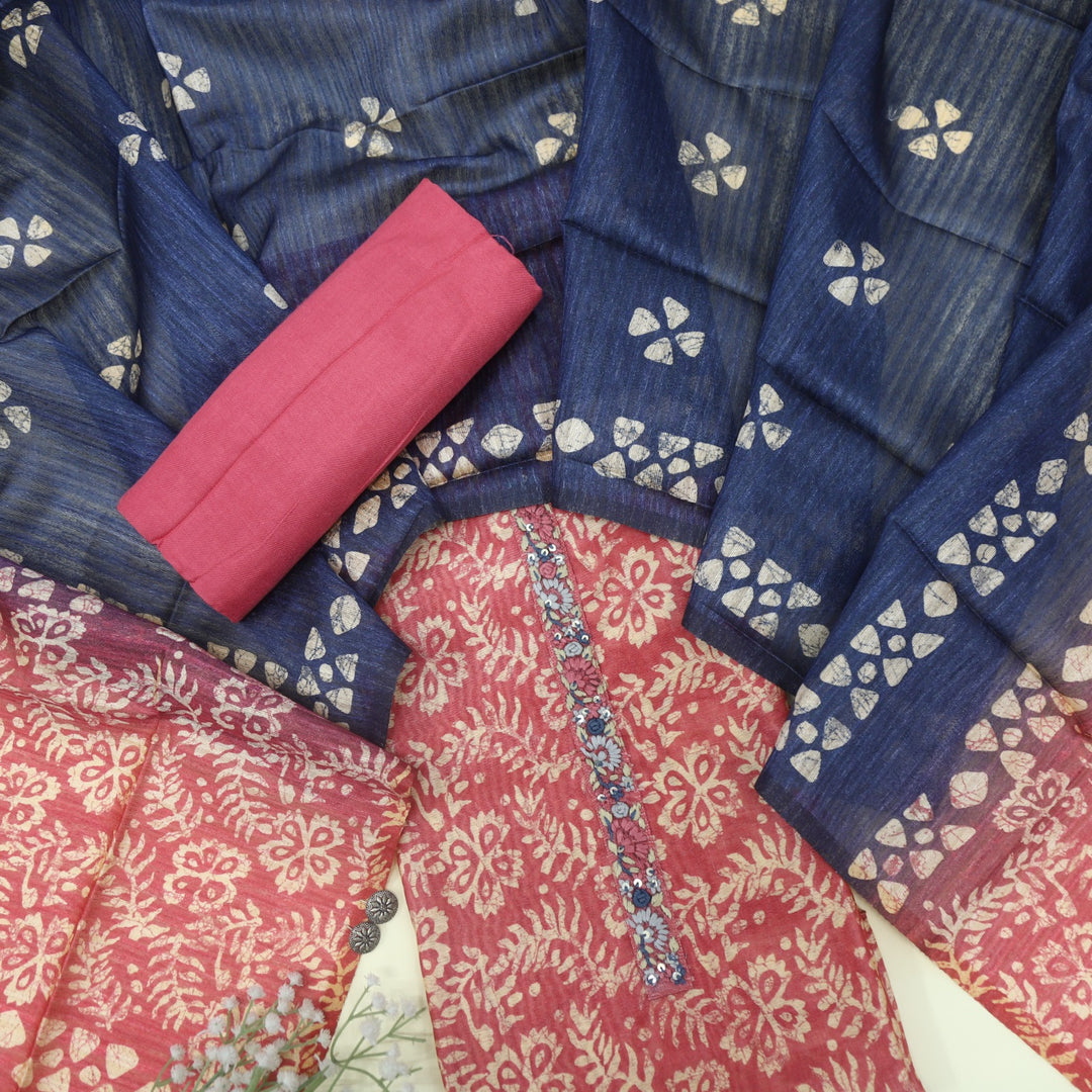 Mukammal Punch Pink Chanderi Top with Chanderi Dupatta