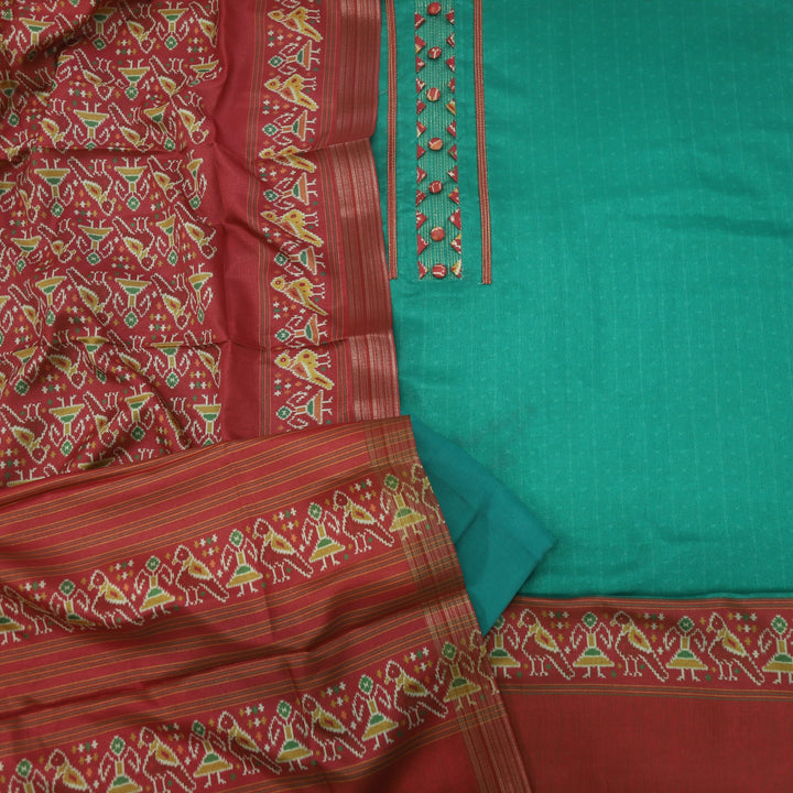 Paimana Forest Green Dola Silk Top with Dola Silk Dupatta