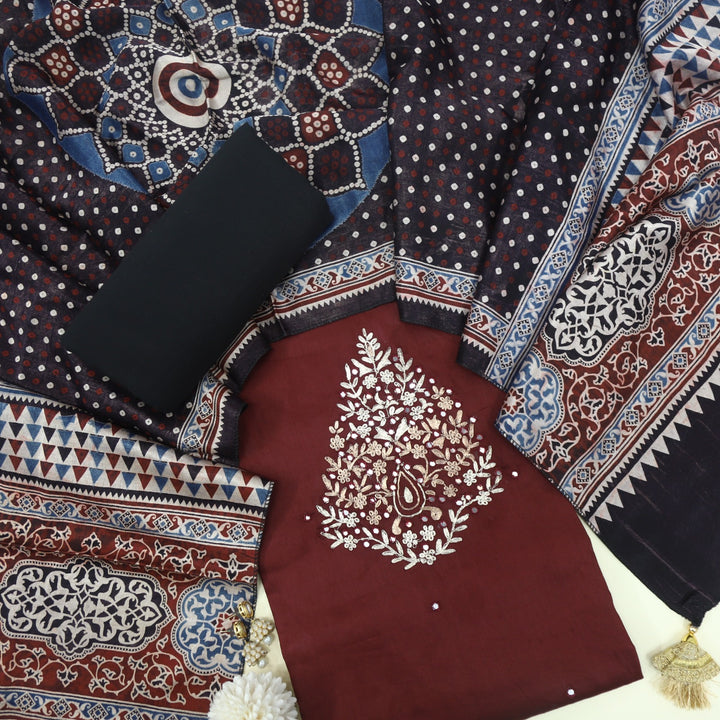 Maasoom Maroon Red Glazed Cotton Top and Mashru Stole Dupatta-D2