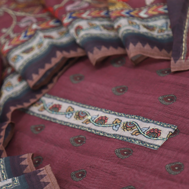 Kohinoor Mahogany Purple Chanderi Top with Kantha Work Dupatta Set