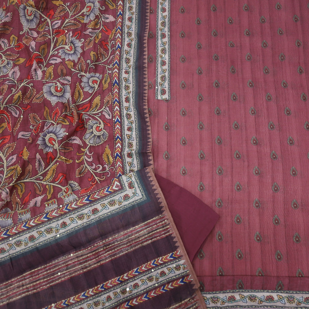 Kohinoor Mahogany Purple Chanderi Top with Kantha Work Dupatta Set