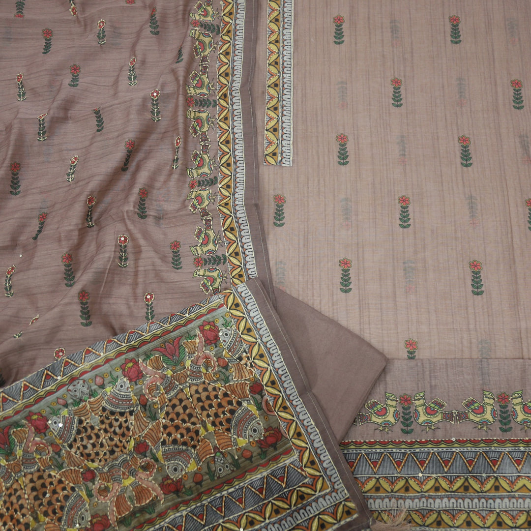 Kohinoor Mauve Taupe Chanderi Top with Kantha Work Dupatta Set
