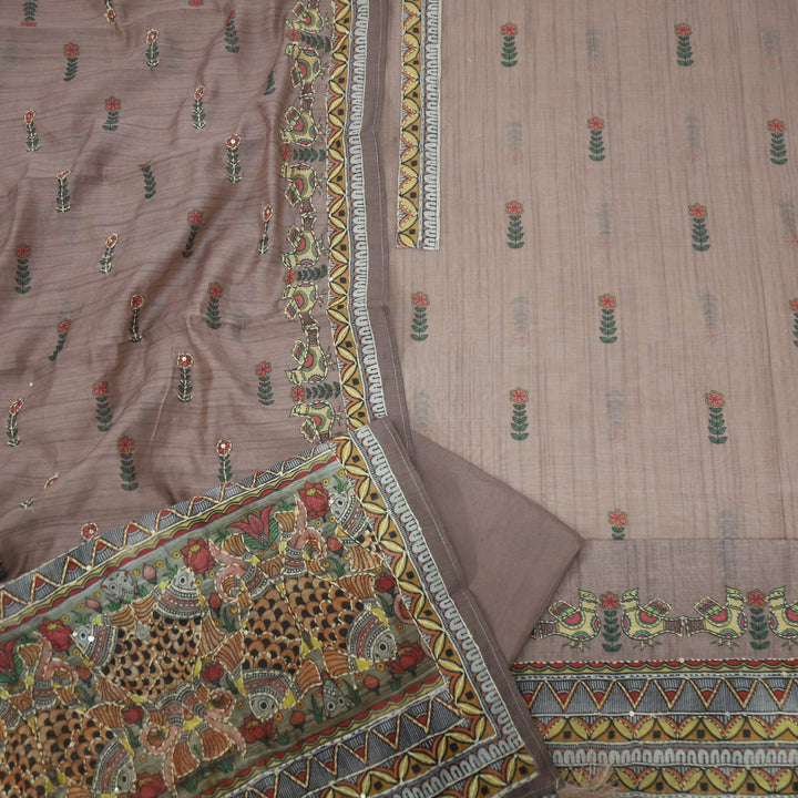 Kohinoor Mauve Taupe Chanderi Top with Kantha Work Dupatta Set