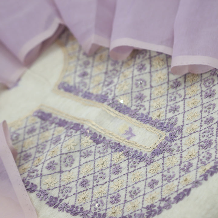 Nayaab Lavender Purple Jamdani Top With Chanderi Dupatta