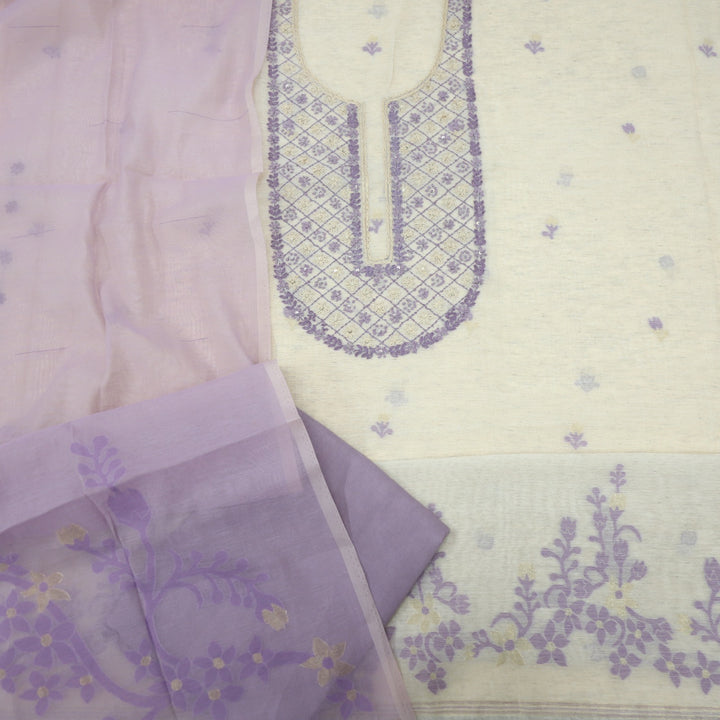 Nayaab Lavender Purple Jamdani Top With Chanderi Dupatta