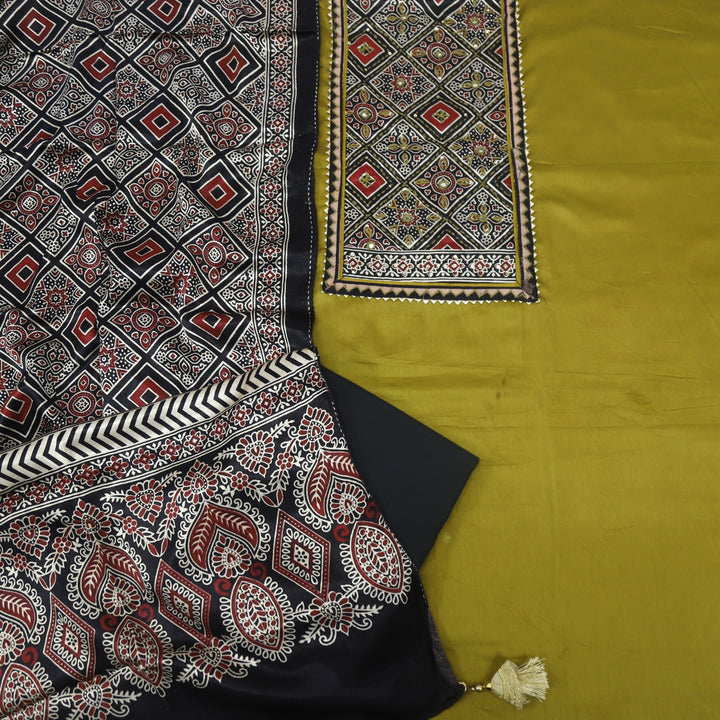 Anokhi Fawn Yellow Glazed Cotton Top and Digital Printed Mashru Dupatta