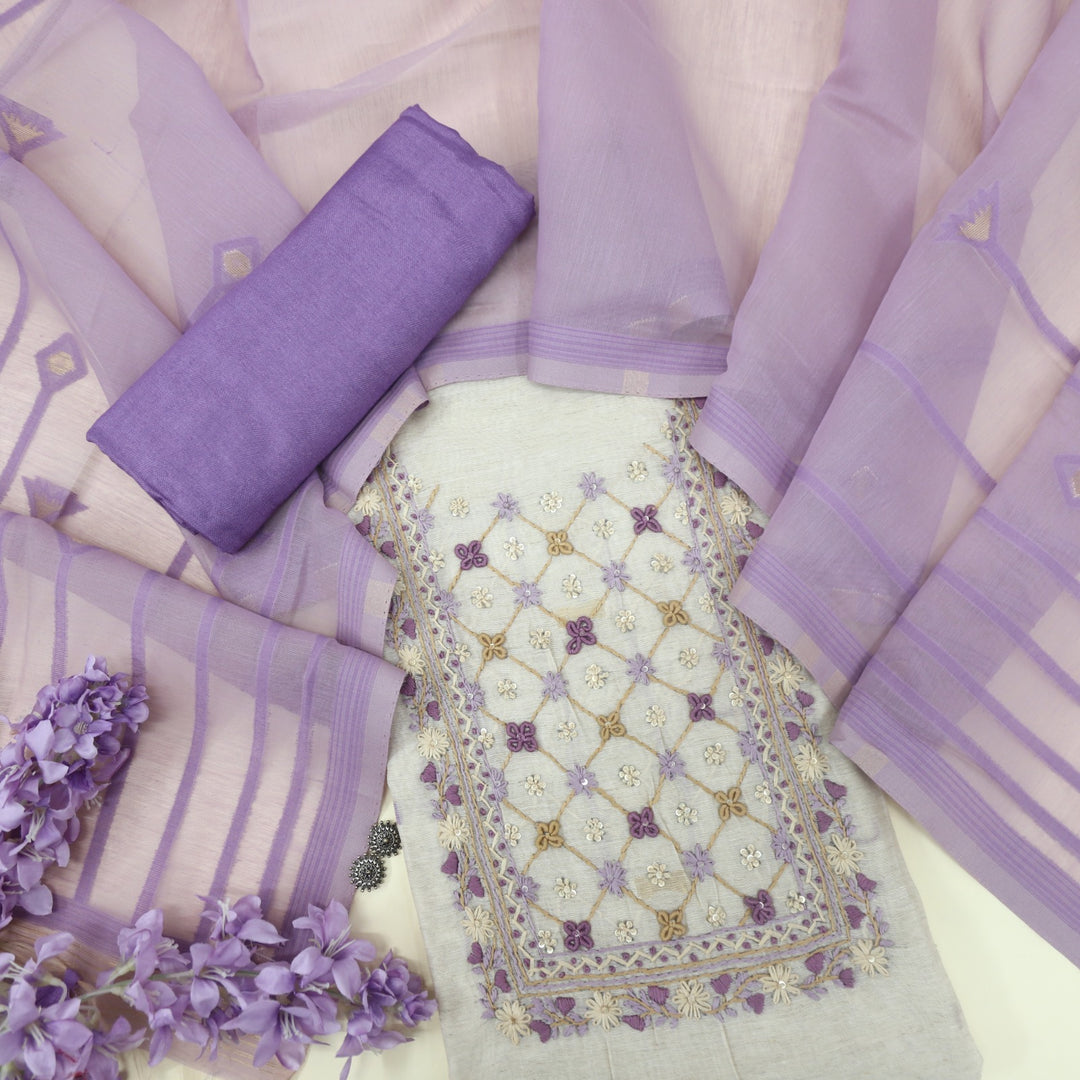 Nayaab Lilac Purple Jamdani Top With Chanderi Dupatta