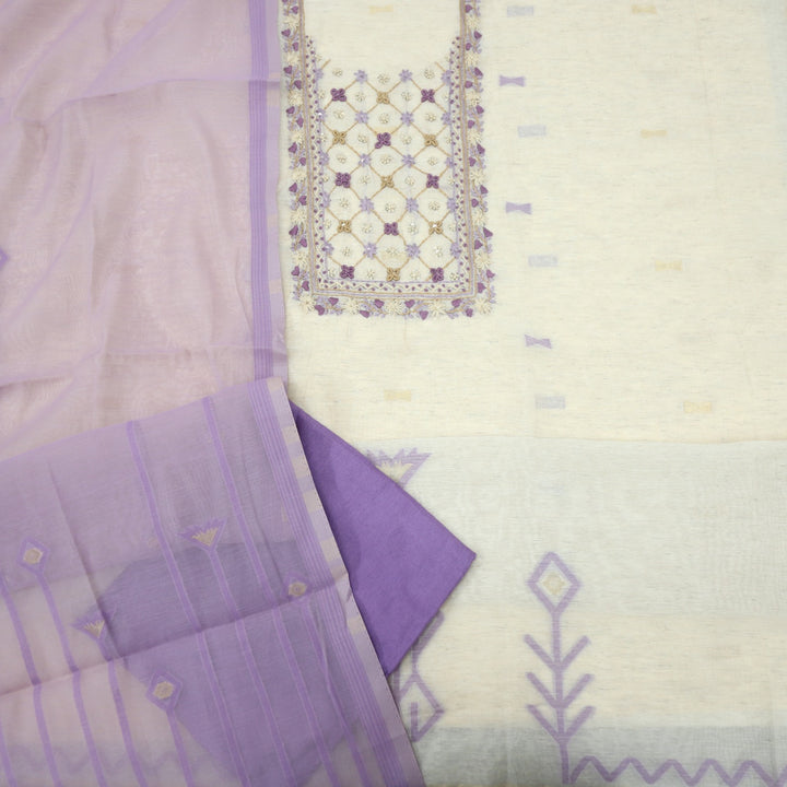 Nayaab Lilac Purple Jamdani Top With Chanderi Dupatta