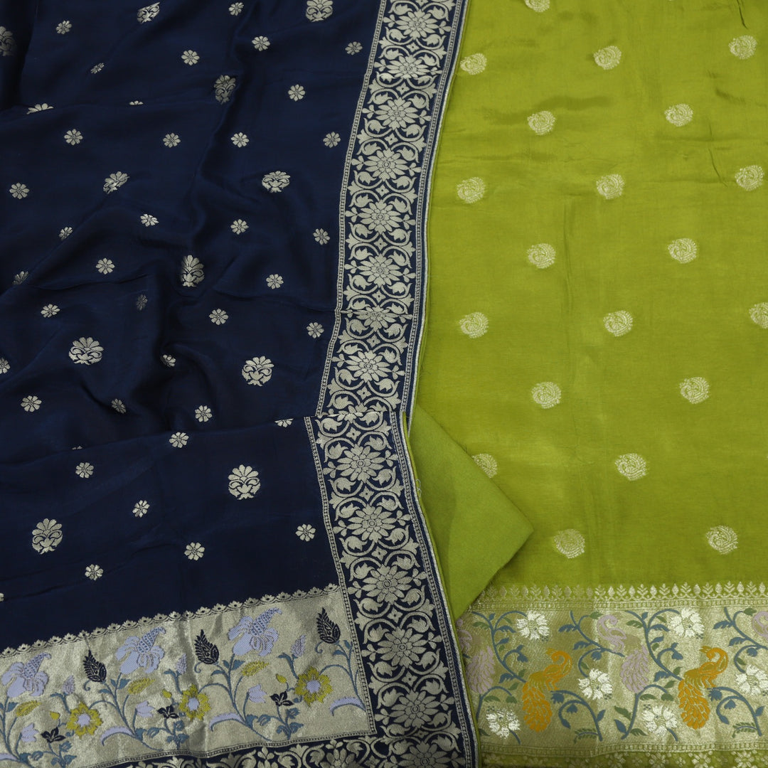 Darmiyan Sheen Green Dola Silk Top with Blue Dola Silk Dupatta D-1