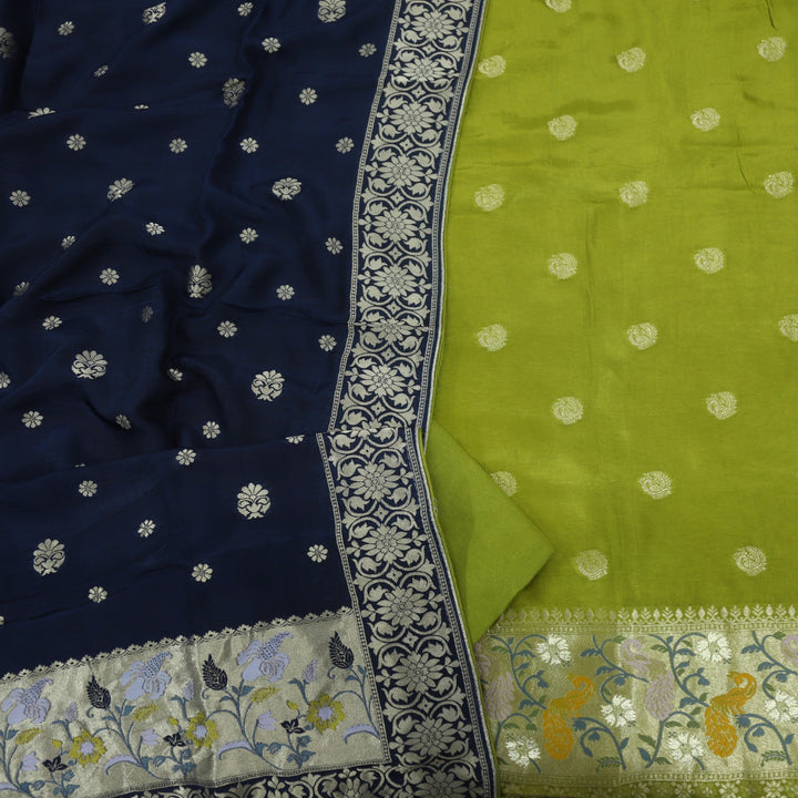 Darmiyan Sheen Green Dola Silk Top with Blue Dola Silk Dupatta D-1