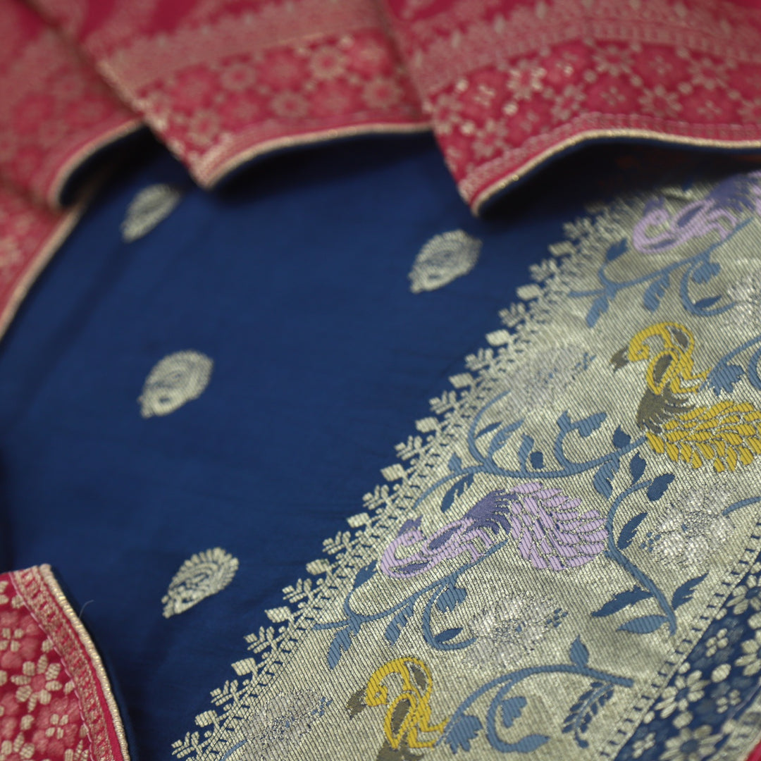 Darmiyan Sheen Green Dola Silk Top with Blue Dola Silk Dupatta-D2