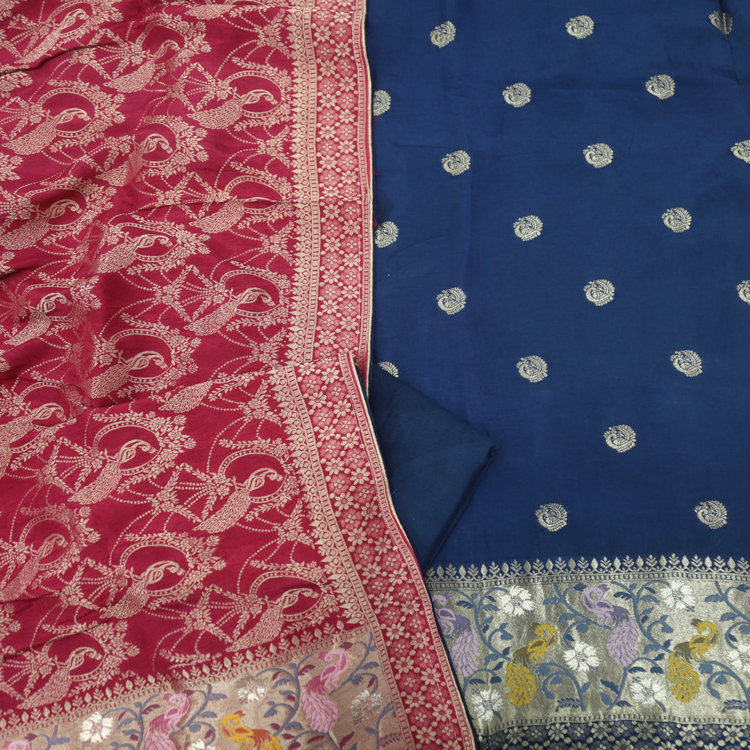 Darmiyan Sheen Green Dola Silk Top with Blue Dola Silk Dupatta-D2