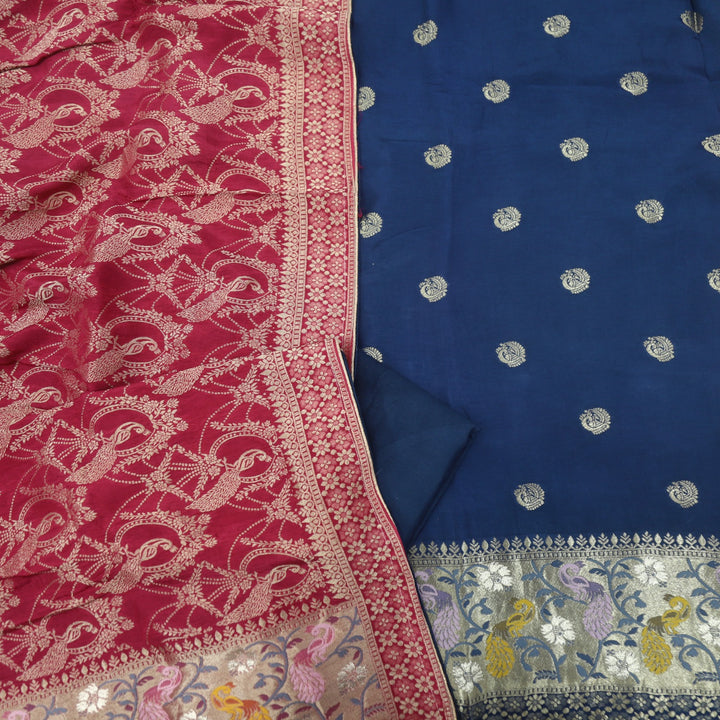 Darmiyan Sheen Green Dola Silk Top with Blue Dola Silk Dupatta-D2