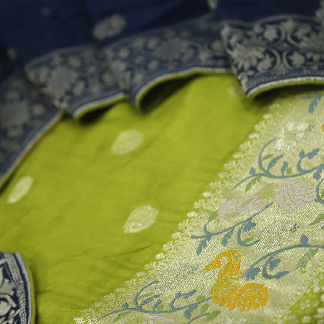 Darmiyan Sheen Green Dola Silk Top with Blue Dola Silk Dupatta D-1