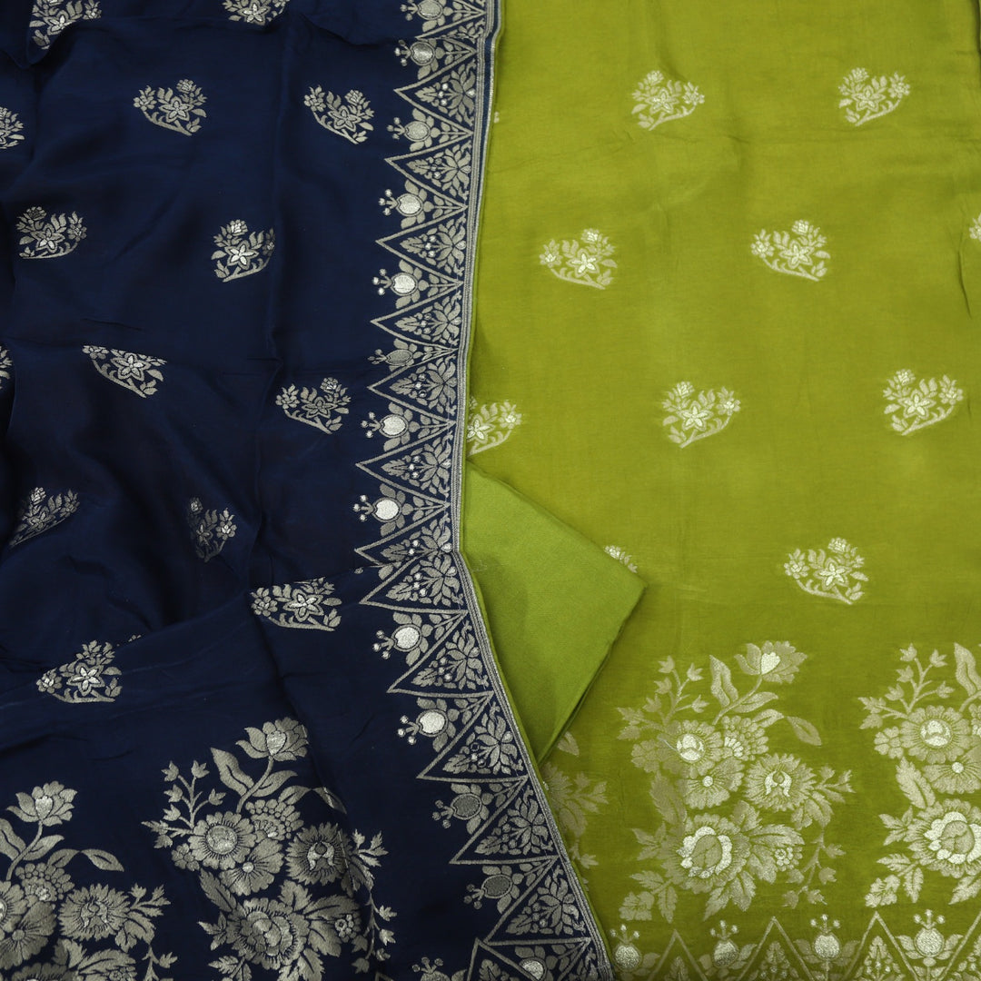 Darmiyan Sheen Green Dola Silk Top with Blue Dola Silk Dupatta D-2