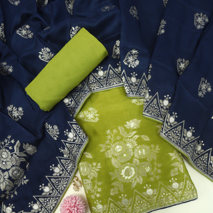 Darmiyan Sheen Green Dola Silk Top with Blue Dola Silk Dupatta D-2