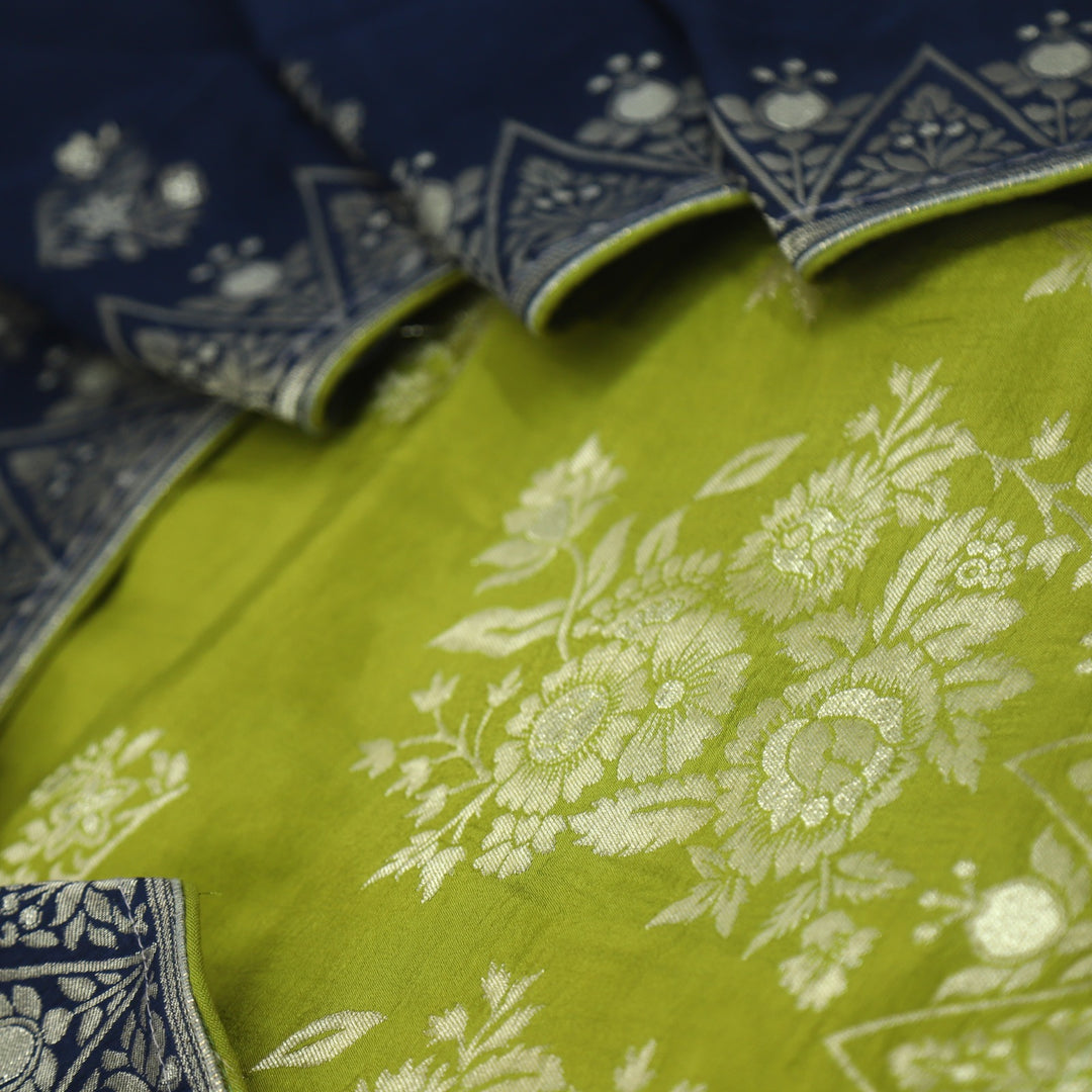 Darmiyan Sheen Green Dola Silk Top with Blue Dola Silk Dupatta D-2