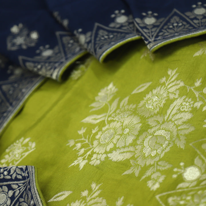 Darmiyan Sheen Green Dola Silk Top with Blue Dola Silk Dupatta D-2