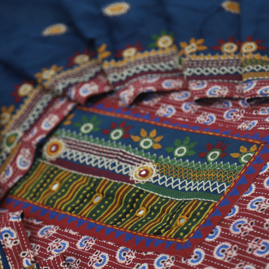 Ruhani Brick Red Ajrak Print Cotton Top With Printed Dupatta