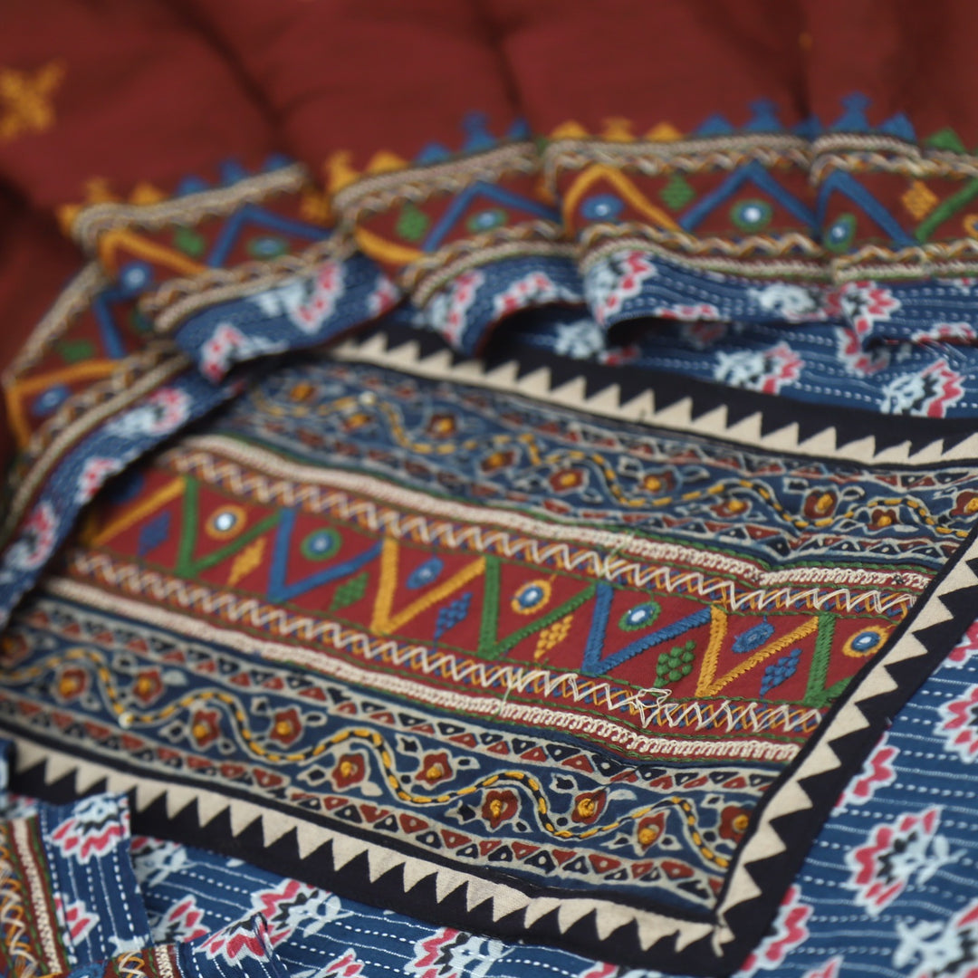 Ruhani Indigo Blue Ajrak Print Cotton Top With Printed Dupatta