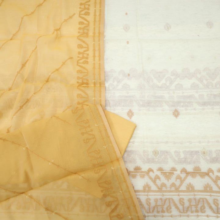 Jannat Chrome Yellow Authentic Jamdani Top and Jamdani Dupatta
