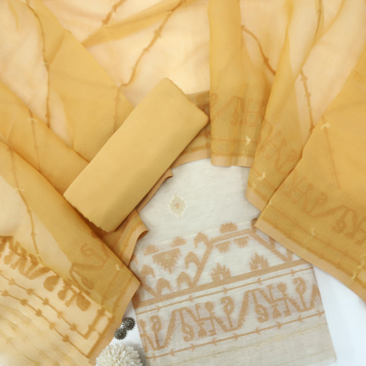 Jannat Chrome Yellow Authentic Jamdani Top and Jamdani Dupatta