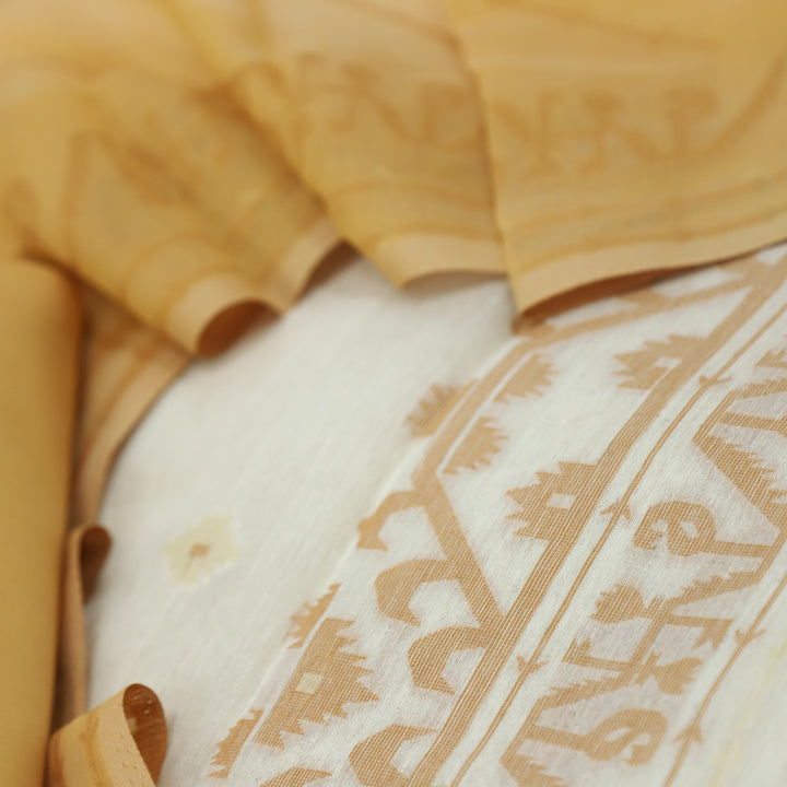 Jannat Chrome Yellow Authentic Jamdani Top and Jamdani Dupatta