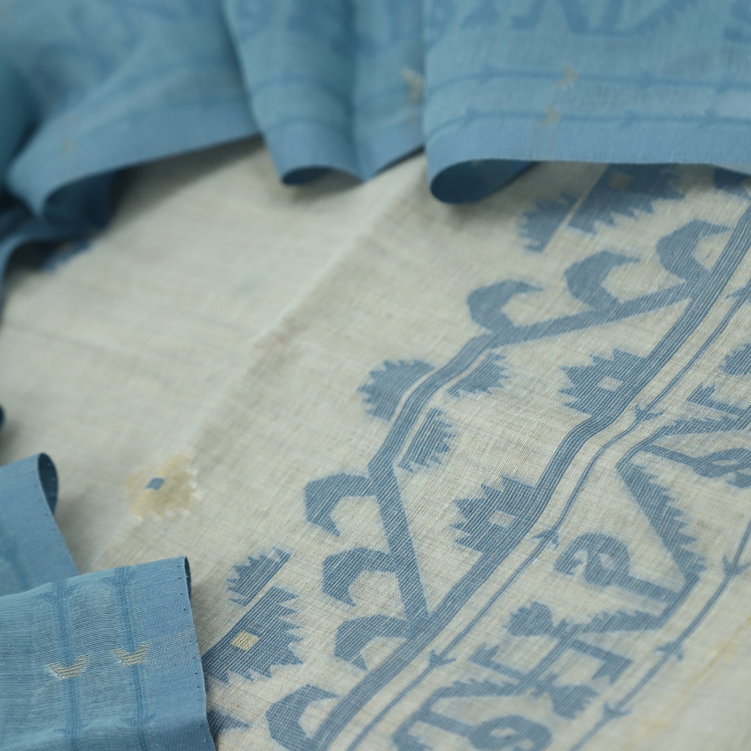 Jannat Maximum Blue Authentic Jamdani Top and Jamdani Dupatta