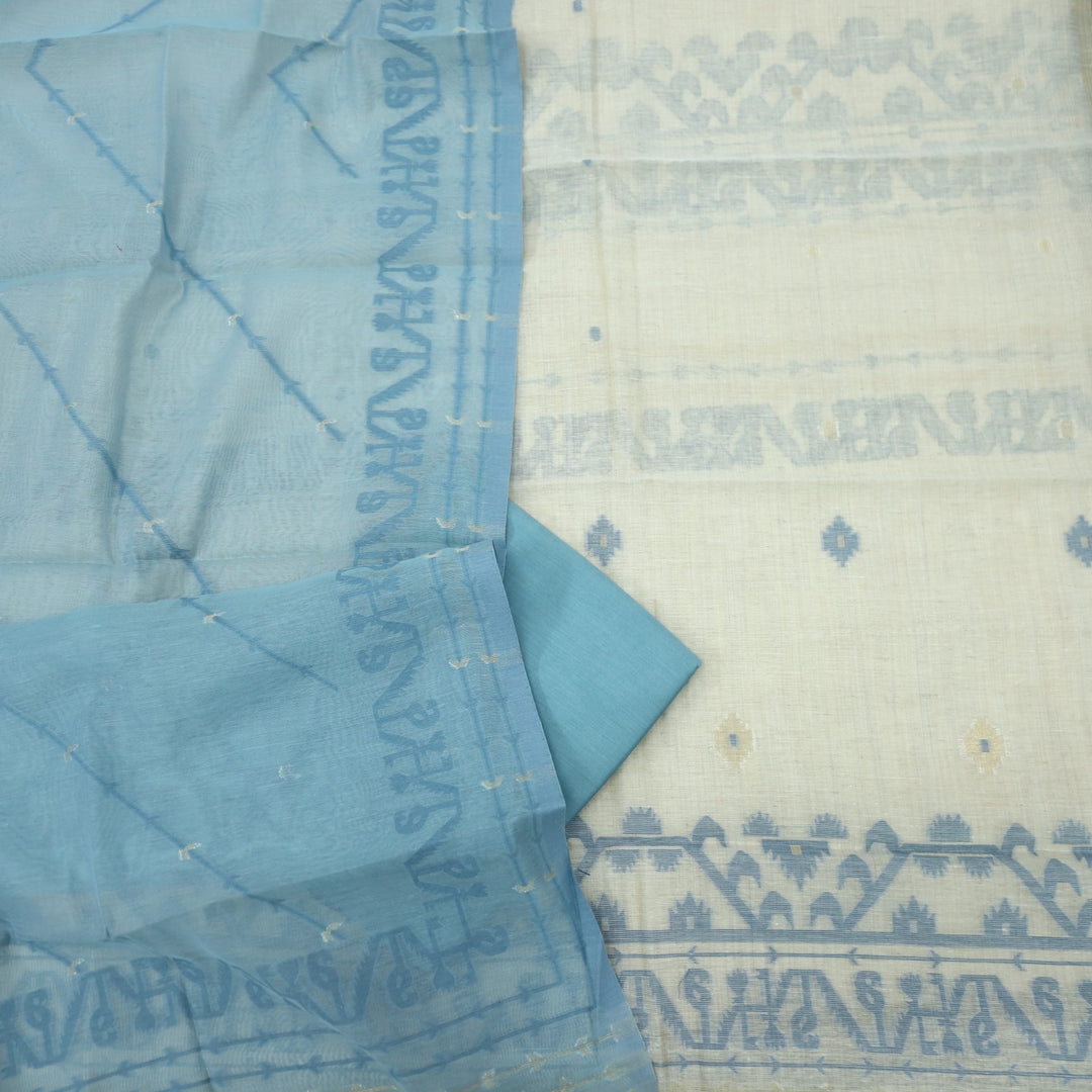 Jannat Maximum Blue Authentic Jamdani Top and Jamdani Dupatta