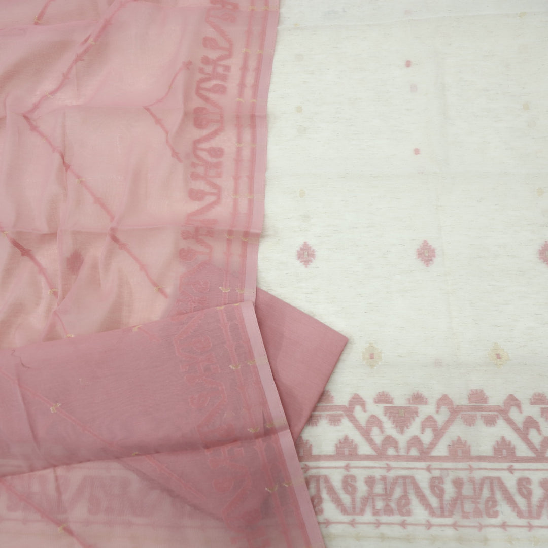 Jannat Peach Pink Authentic Jamdani Top and Jamdani Dupatta