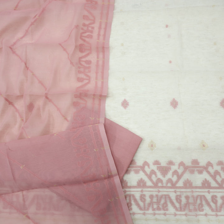 Jannat Peach Pink Authentic Jamdani Top and Jamdani Dupatta