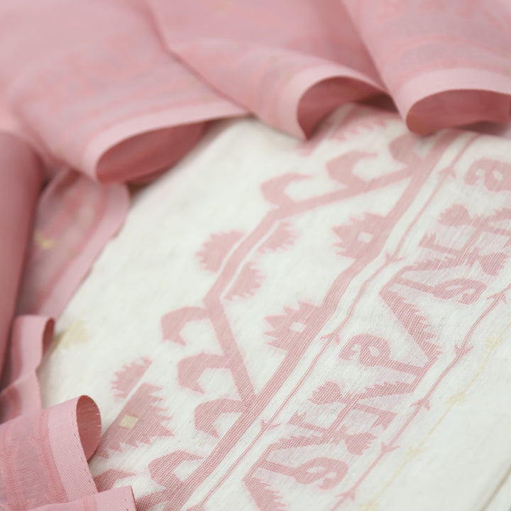 Jannat Peach Pink Authentic Jamdani Top and Jamdani Dupatta